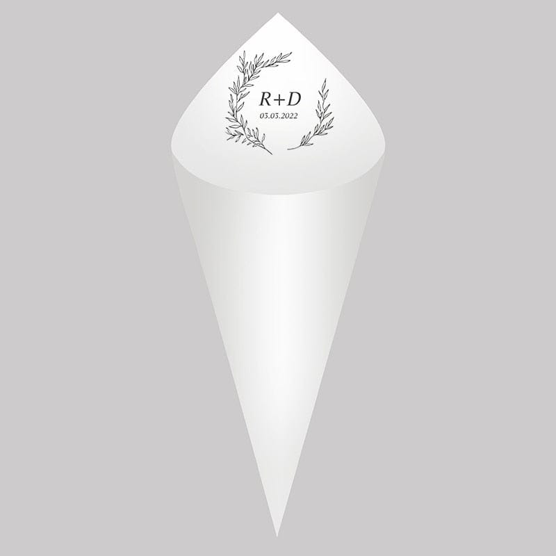 30Pcs Personalized Wedding Cones,White Paper Size 16x16cm ,Custom Name Date Confetti Toss Cones for Bridal Shower Party Favors