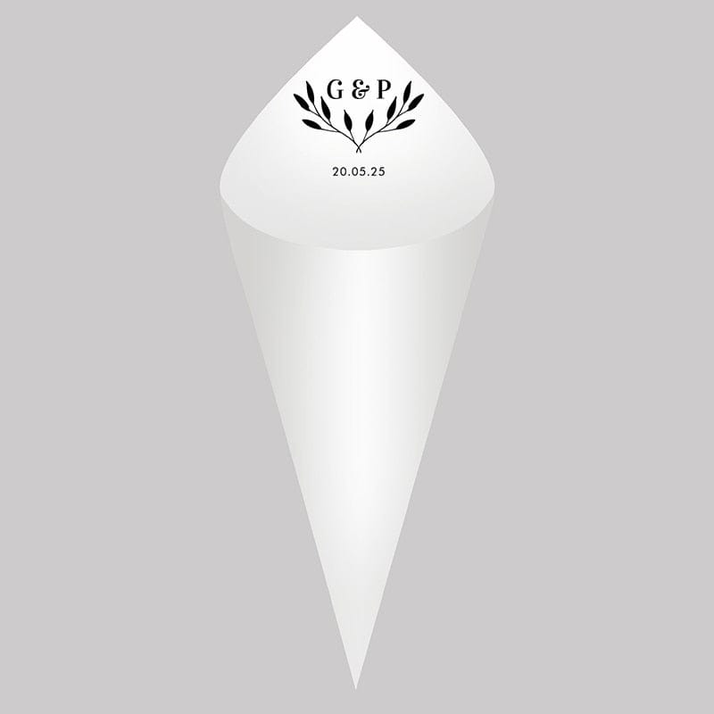 30Pcs Personalized Wedding Cones,White Paper Size 16x16cm ,Custom Name Date Confetti Toss Cones for Bridal Shower Party Favors