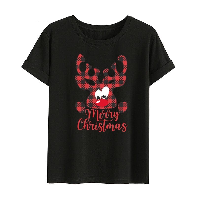 Christmas Reindeer Family Matching Clothes Mother Father Daughter Son Kid Baby T-shirt Christmas Family  Gift Red Short Sleeve