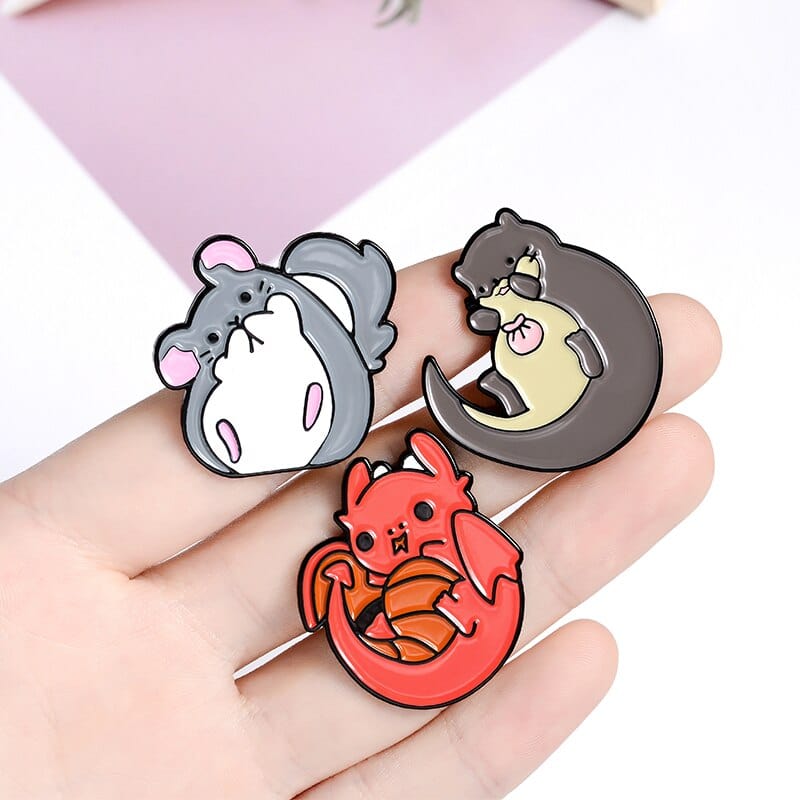 Cute Enamel Pin Chinchilla Hedgehog Otter Penguin Dragon Badge Brooch Custom Lapel pin Shirt Bag Jewelry Gift for Kids