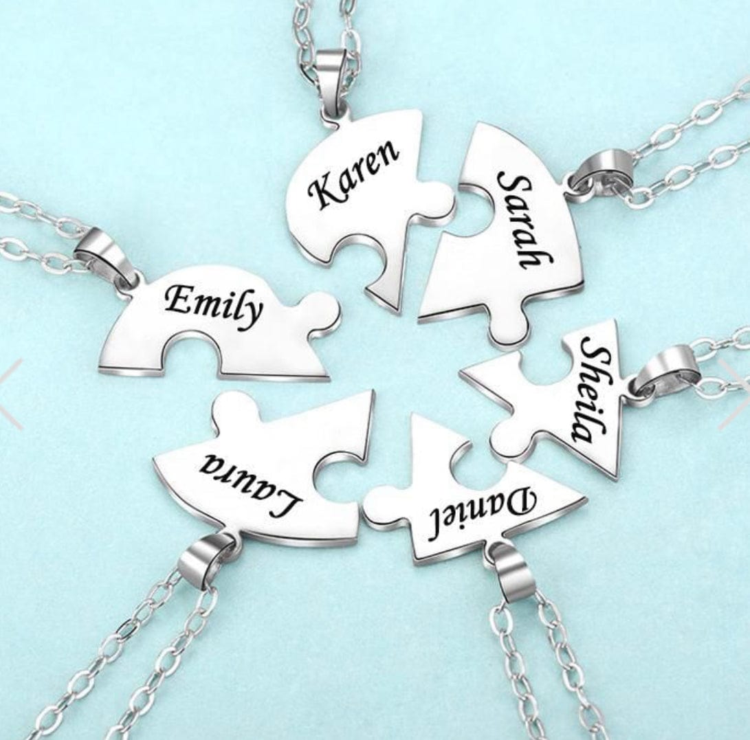 Custom Names Heart Necklace Heart Puzzle Necklace Engraved Names Puzzled Hearts Pendant