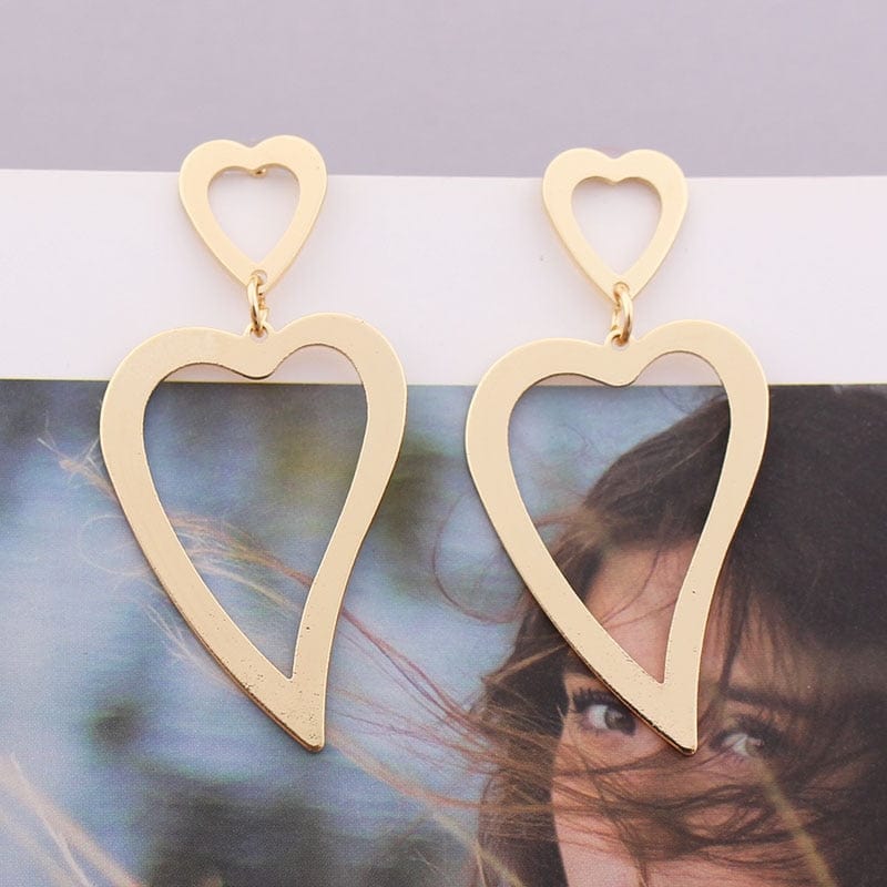 Gold Color Metal Drop Earrings Irregular Hollow Heart Earrings Twisted Geometric Earrings for Women