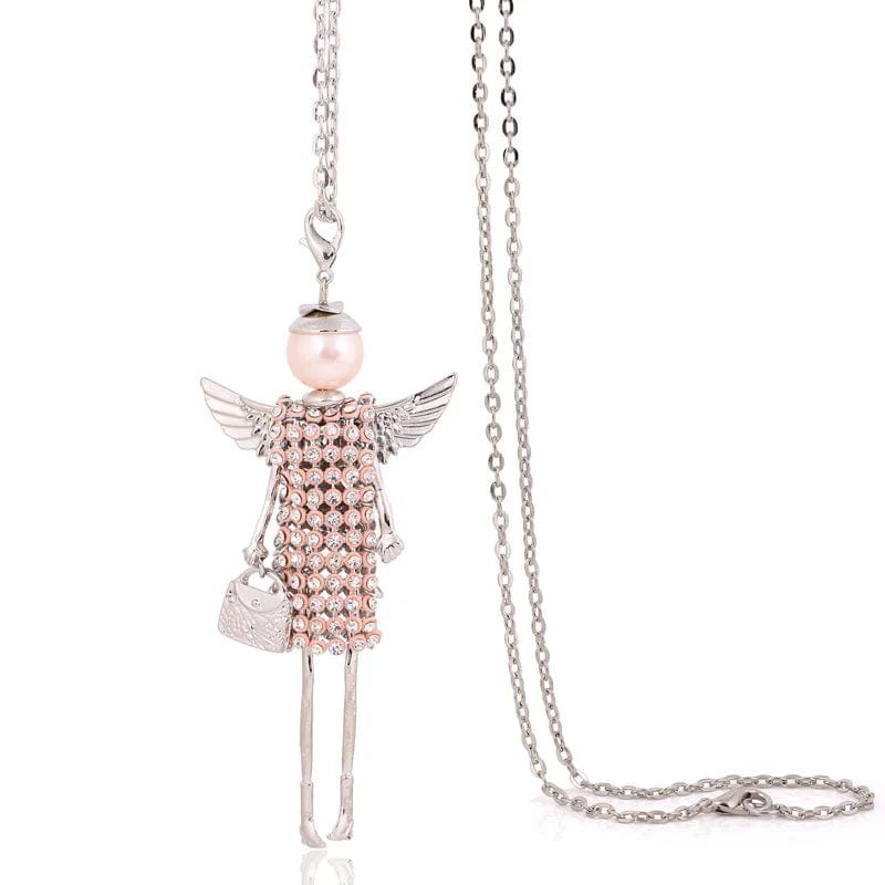 Rhinestone Doll Angel Wings Necklace