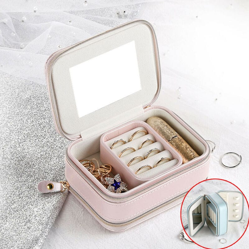 Portable Jewelry Organizer Box Leather Storage Holder Show Case Jewelry Travel Case