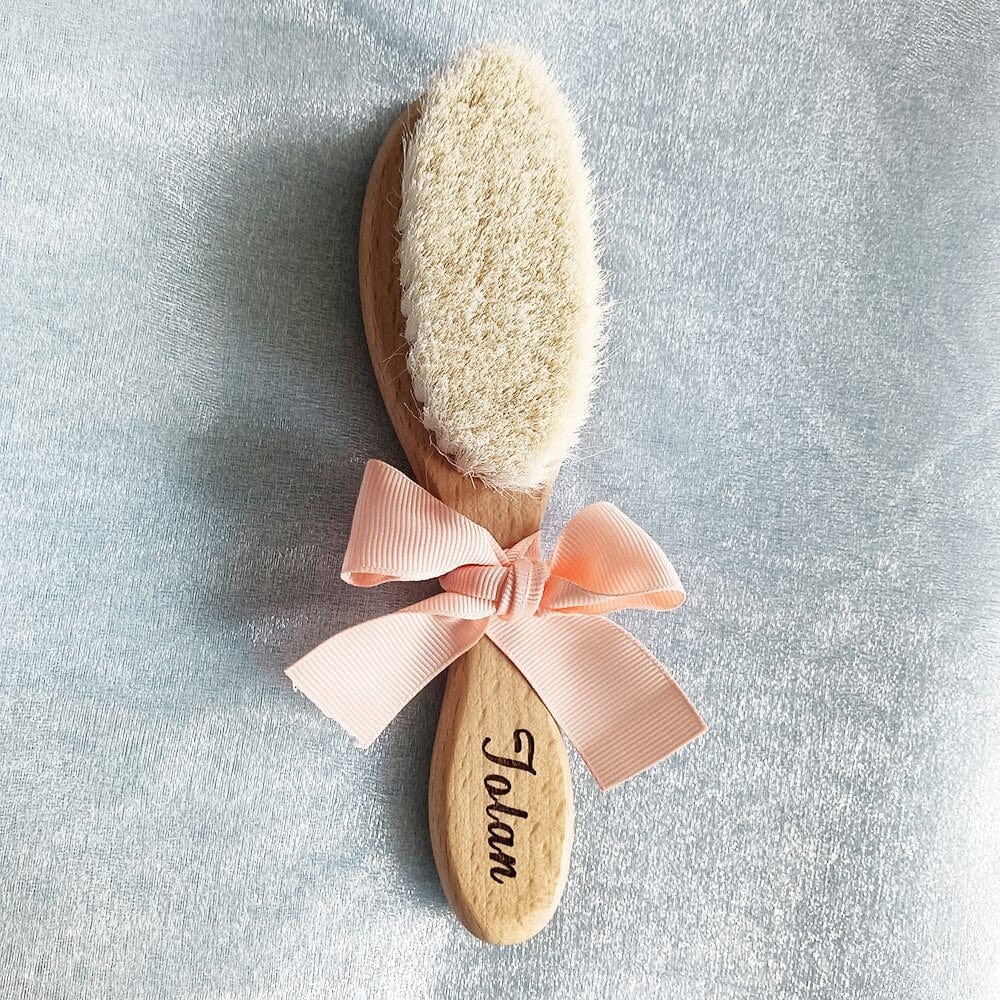 Personalized Baby Name Bathing Comb Baby Care Hair Brush Pure Natural Wool Wood Comb Newborn Baby Shower and Registry Gift