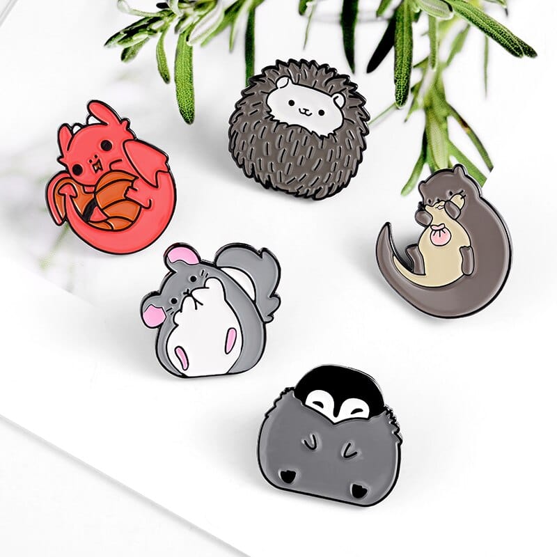 Cute Enamel Pin Chinchilla Hedgehog Otter Penguin Dragon Badge Brooch Custom Lapel pin Shirt Bag Jewelry Gift for Kids