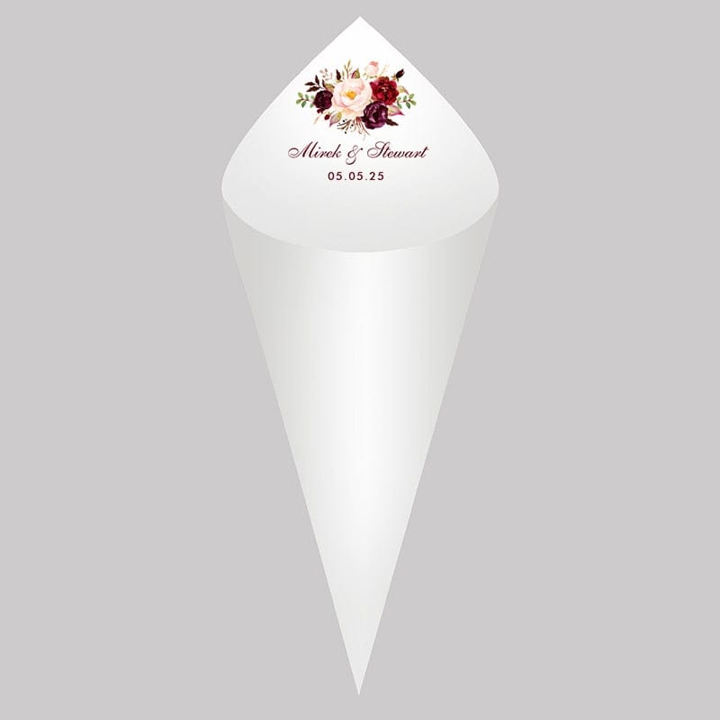 30Pcs Personalized Wedding Cones,White Paper Size 16x16cm ,Custom Name Date Confetti Toss Cones for Bridal Shower Party Favors