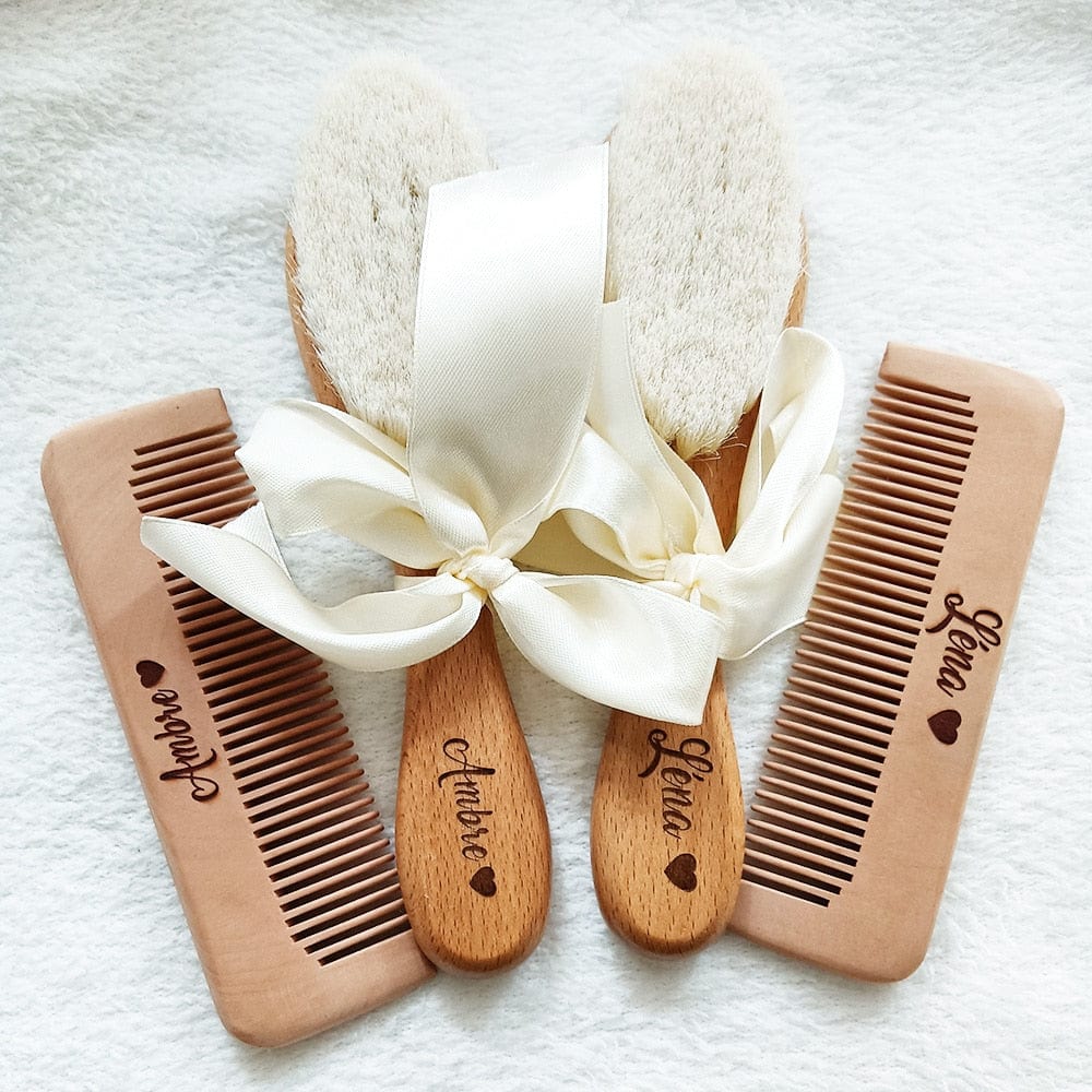 Personalized Baby Name Bathing Comb Baby Care Hair Brush Pure Natural Wool Wood Comb Newborn Baby Shower and Registry Gift