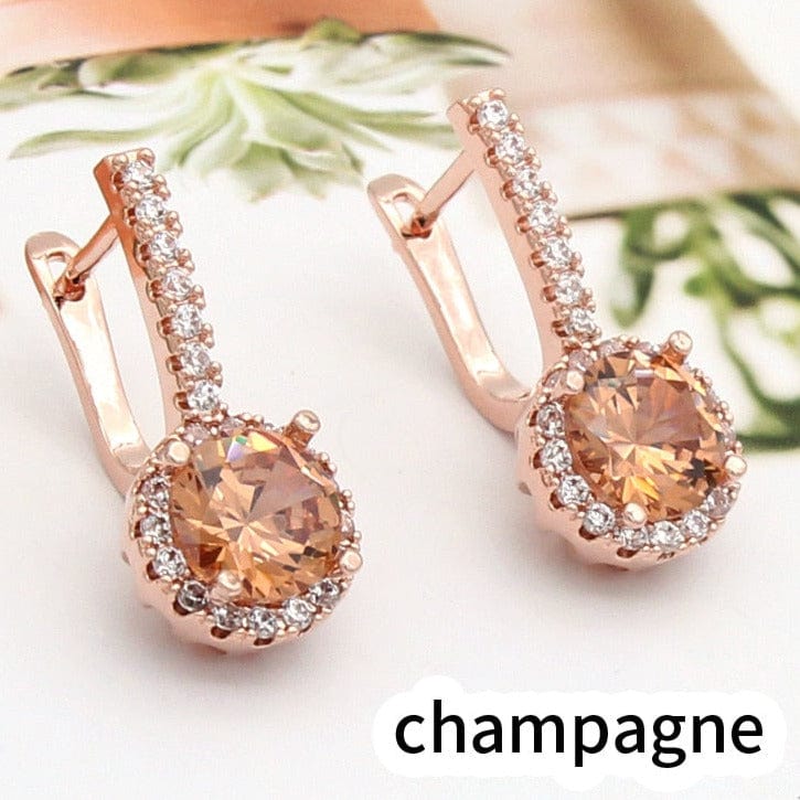 Women Rose Gold Color Round Cubic Zirconia Dangle Earrings For Women Wedding Party Jewelry Gift