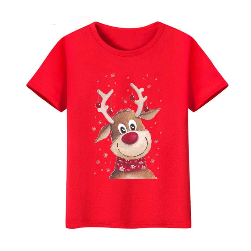 Christmas Reindeer Family Matching Clothes Mother Father Daughter Son Kid Baby T-shirt Christmas Family  Gift Red Short Sleeve