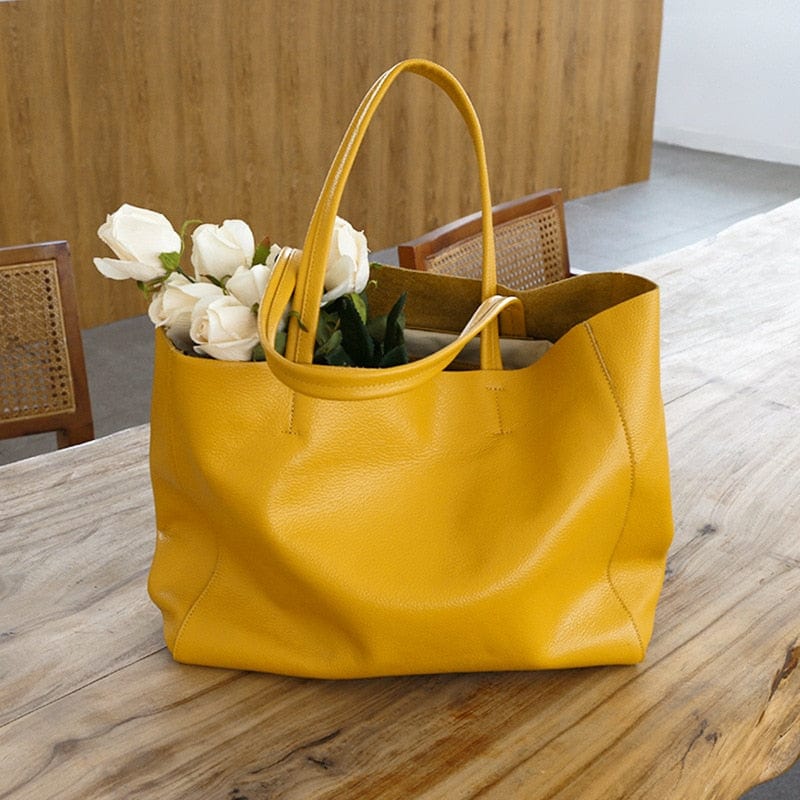 Women Luxury Bag Casual Tote Female Fashion Summer Beach Handbag Lady Popular Soft Genuine Leather Shoulder Shopping Bag