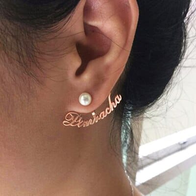 Name Earrings Nameplate Stud Earring For Women  Personalized Custom Letter Earrings Curved Earrings For BFF