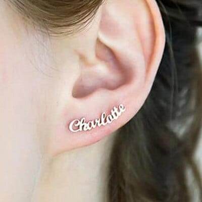 Name Earrings Nameplate Stud Earring For Women  Personalized Custom Letter Earrings Curved Earrings For BFF