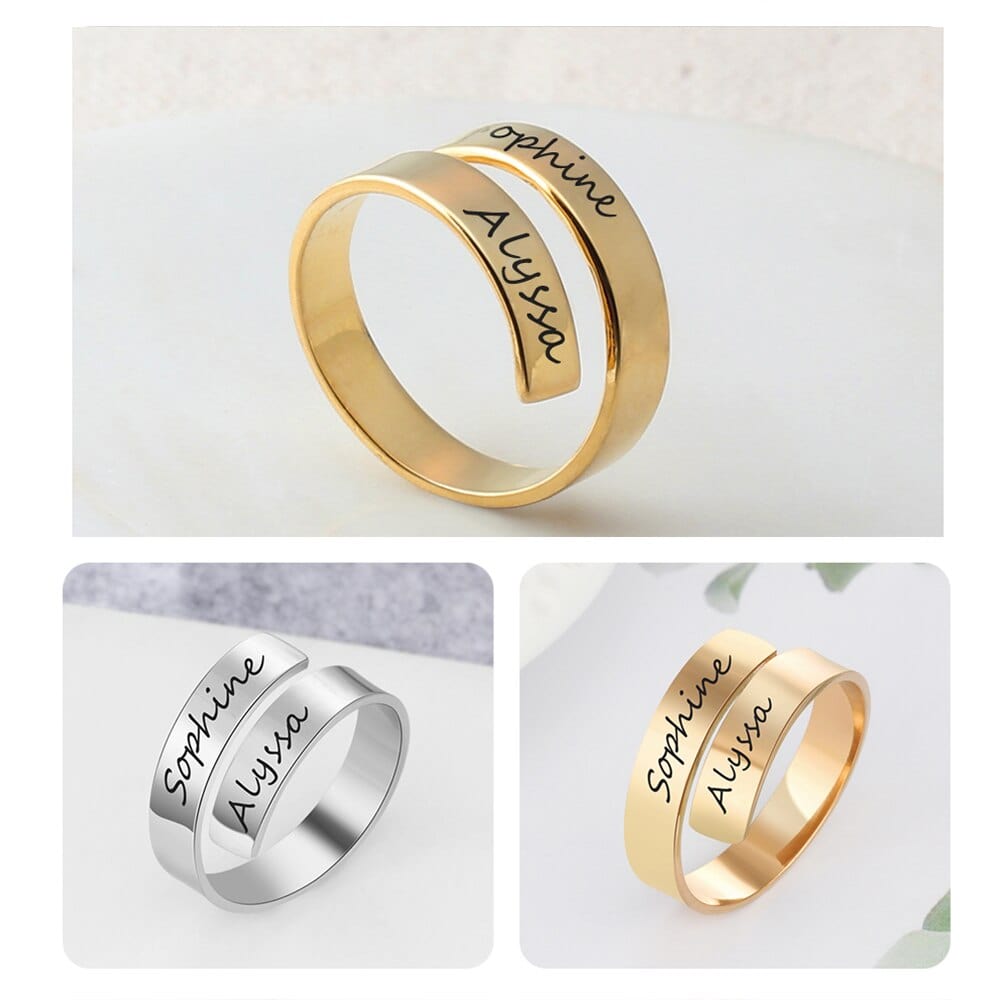 Personalized Gift Customized Engraved Name Stainless Steel Adjustable Rings for Women Anniversary Jewelry