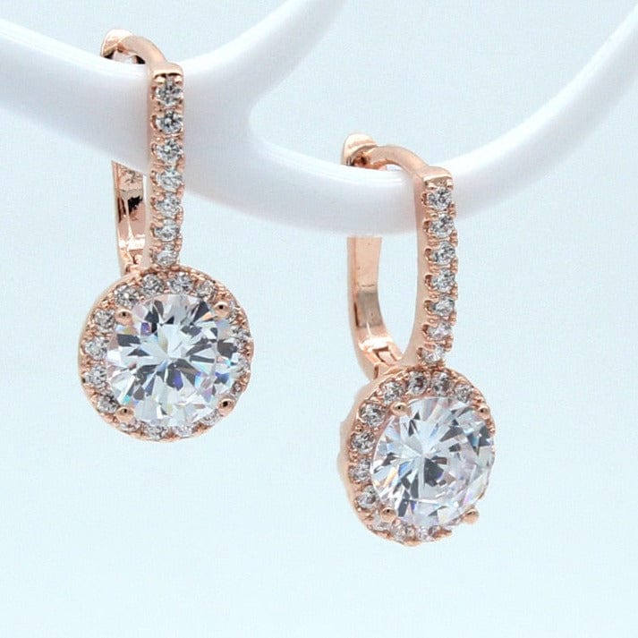 Women Rose Gold Color Round Cubic Zirconia Dangle Earrings For Women Wedding Party Jewelry Gift