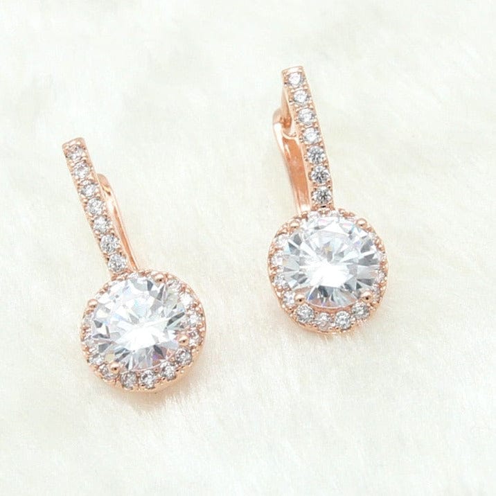 Women Rose Gold Color Round Cubic Zirconia Dangle Earrings For Women Wedding Party Jewelry Gift