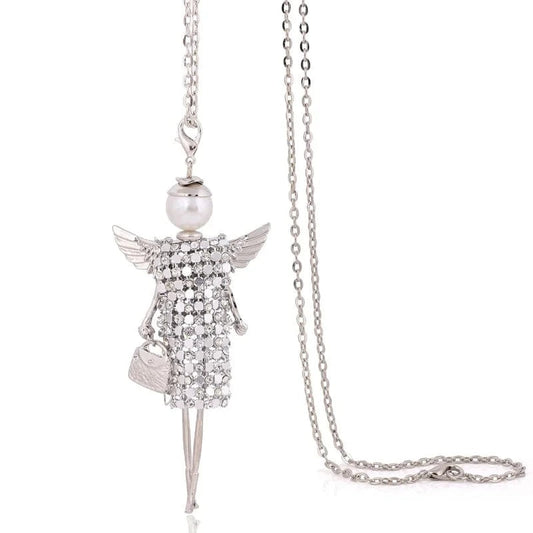 Rhinestone Doll Angel Wings Necklace