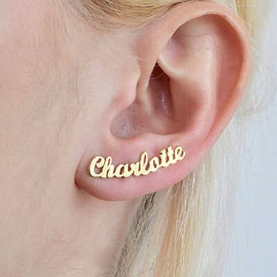 Name Earrings Nameplate Stud Earring For Women  Personalized Custom Letter Earrings Curved Earrings For BFF