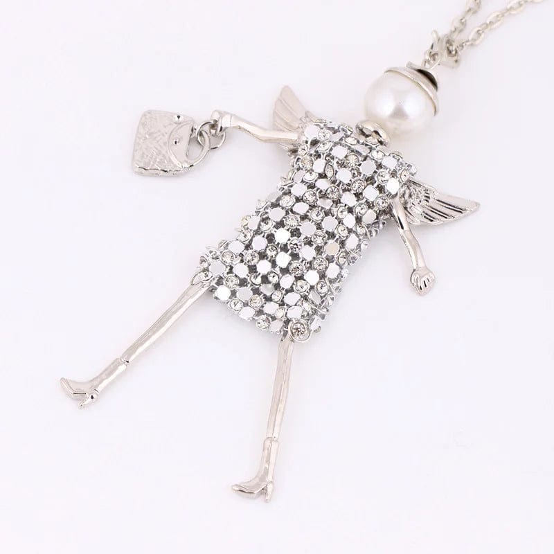 Rhinestone Doll Angel Wings Necklace