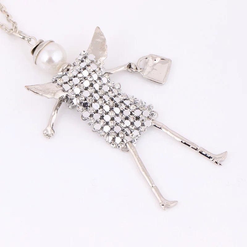 Rhinestone Doll Angel Wings Necklace