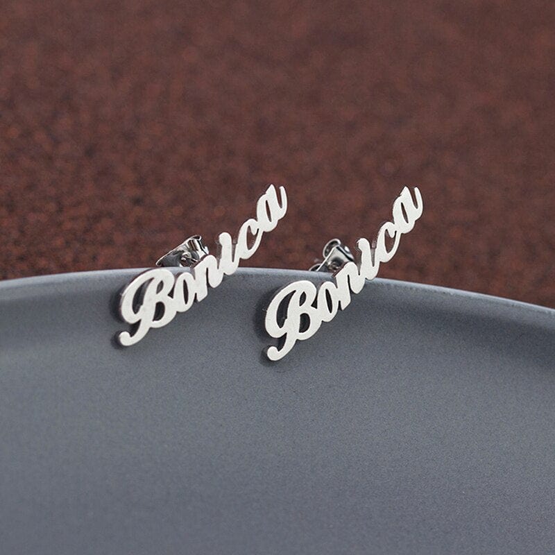 Name Earrings Nameplate Stud Earring For Women  Personalized Custom Letter Earrings Curved Earrings For BFF