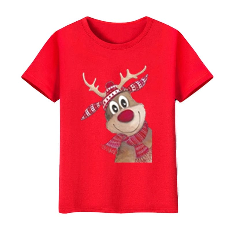 Christmas Reindeer Family Matching Clothes Mother Father Daughter Son Kid Baby T-shirt Christmas Family  Gift Red Short Sleeve