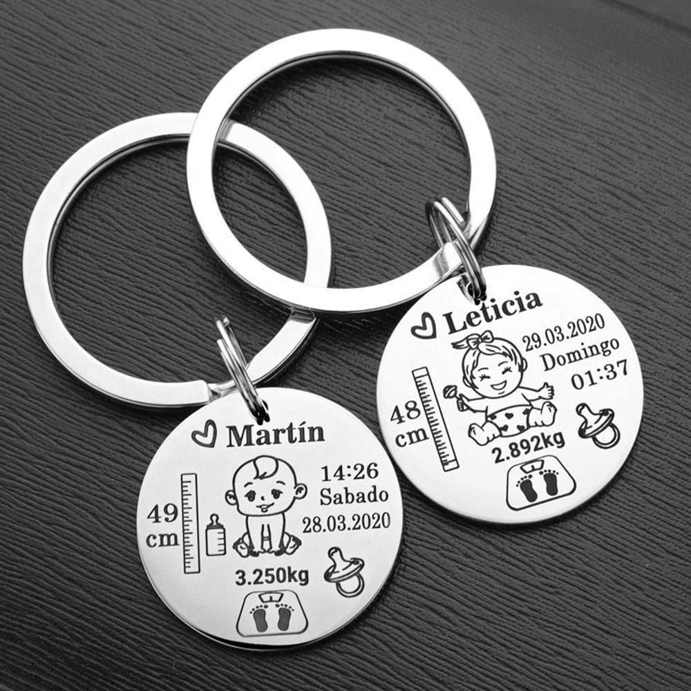 Lovely Personalized Baby Boys Girls Keychain  Name Birth Weight Height For Newborn Commemorate New Mom Dad Gift Keyring