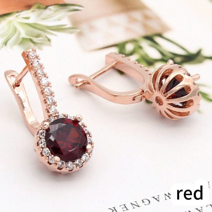 Women Rose Gold Color Round Cubic Zirconia Dangle Earrings For Women Wedding Party Jewelry Gift