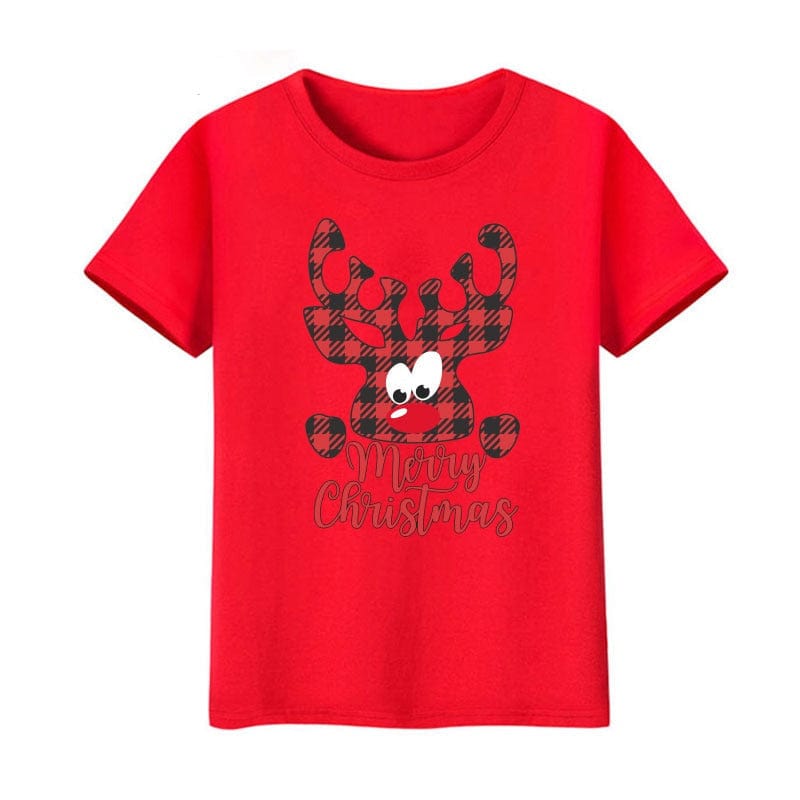 Christmas Reindeer Family Matching Clothes Mother Father Daughter Son Kid Baby T-shirt Christmas Family  Gift Red Short Sleeve