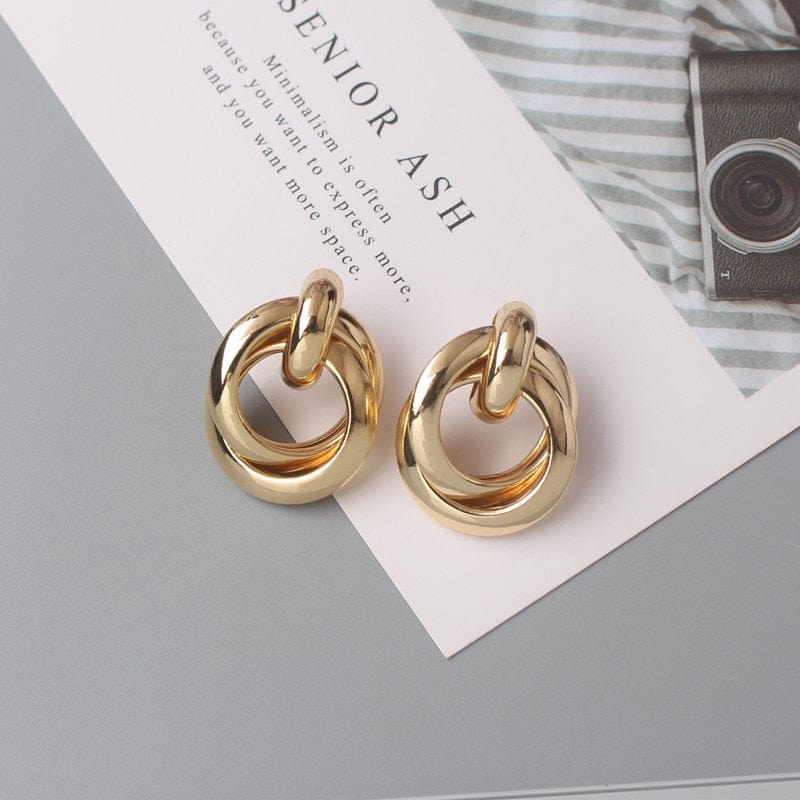 Gold Color Metal Drop Earrings Irregular Hollow Heart Earrings Twisted Geometric Earrings for Women