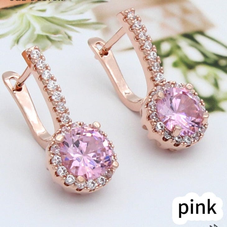 Women Rose Gold Color Round Cubic Zirconia Dangle Earrings For Women Wedding Party Jewelry Gift