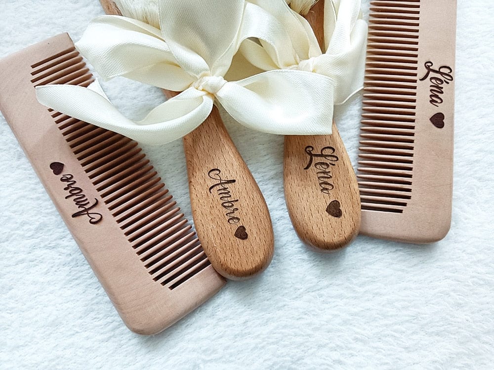 Personalized Baby Name Bathing Comb Baby Care Hair Brush Pure Natural Wool Wood Comb Newborn Baby Shower and Registry Gift