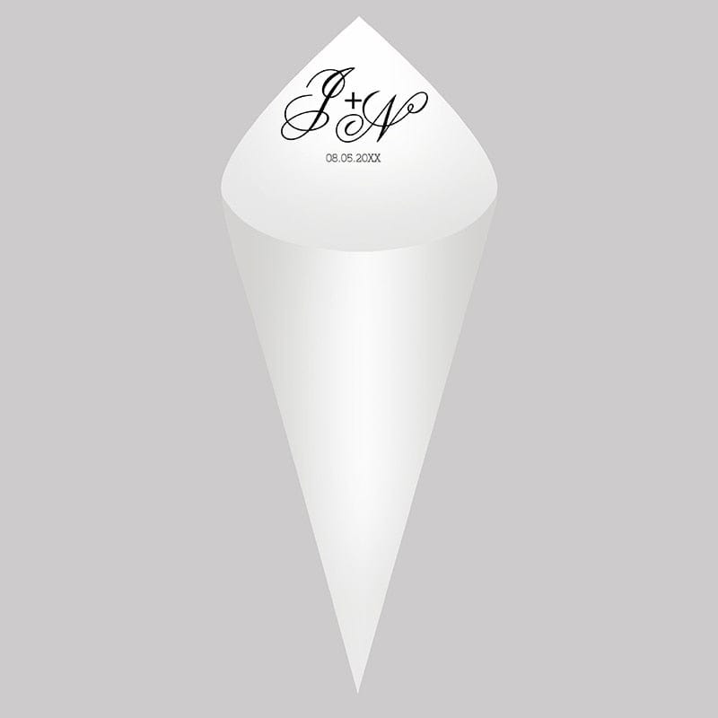 30Pcs Personalized Wedding Cones,White Paper Size 16x16cm ,Custom Name Date Confetti Toss Cones for Bridal Shower Party Favors