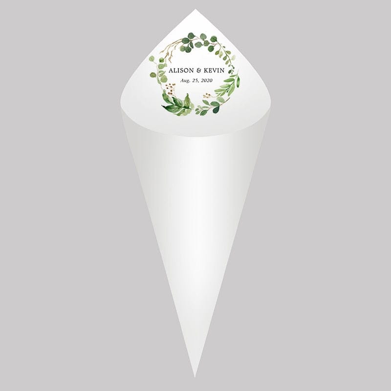 30Pcs Personalized Wedding Cones,White Paper Size 16x16cm ,Custom Name Date Confetti Toss Cones for Bridal Shower Party Favors