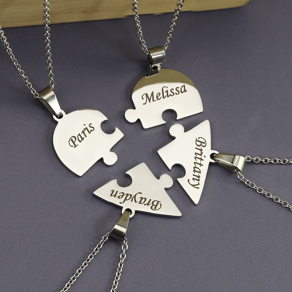 Custom Names Heart Necklace Heart Puzzle Necklace Engraved Names Puzzled Hearts Pendant