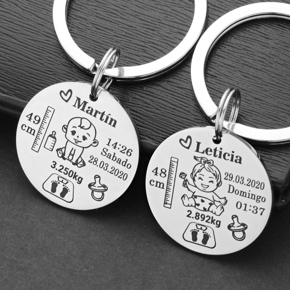 Lovely Personalized Baby Boys Girls Keychain  Name Birth Weight Height For Newborn Commemorate New Mom Dad Gift Keyring