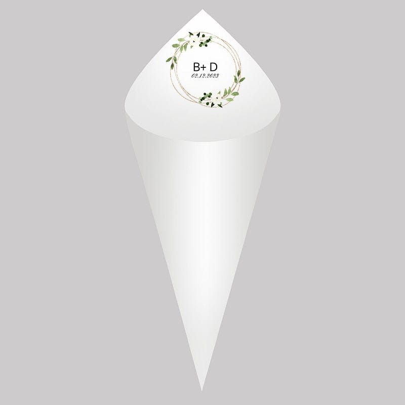 30Pcs Personalized Wedding Cones,White Paper Size 16x16cm ,Custom Name Date Confetti Toss Cones for Bridal Shower Party Favors