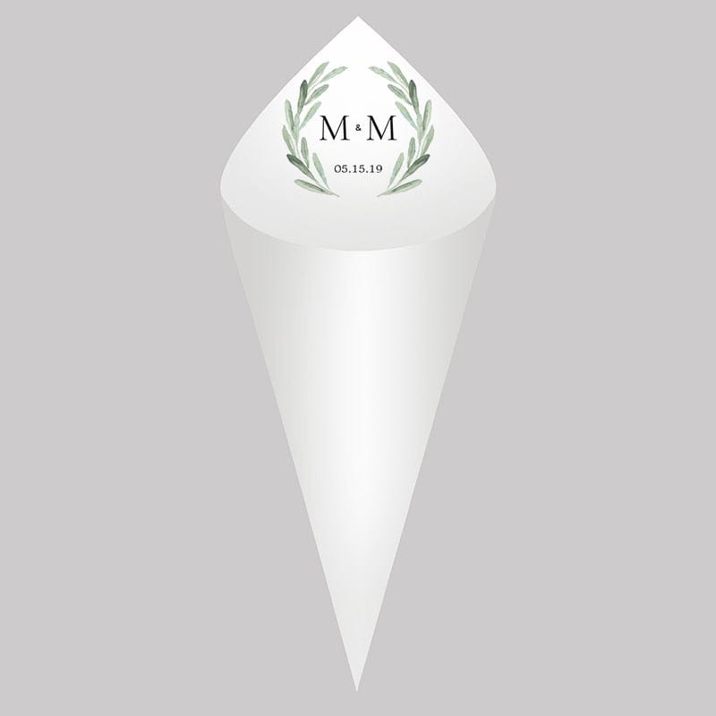 30Pcs Personalized Wedding Cones,White Paper Size 16x16cm ,Custom Name Date Confetti Toss Cones for Bridal Shower Party Favors