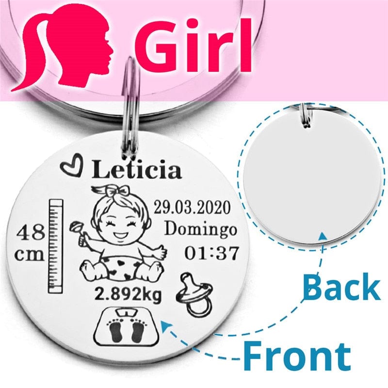 Lovely Personalized Baby Boys Girls Keychain  Name Birth Weight Height For Newborn Commemorate New Mom Dad Gift Keyring