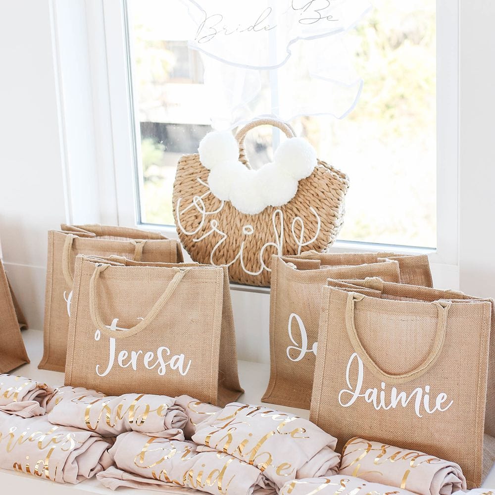 Personalized Burlap Eco Friendly Bridesmaid Jute Bag Burlap Tote Gift Bags Bachelorette Party Favors Custom Beach Tote Bag with Name