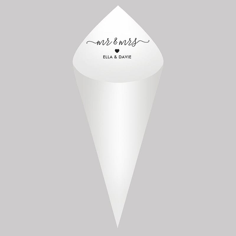 30Pcs Personalized Wedding Cones,White Paper Size 16x16cm ,Custom Name Date Confetti Toss Cones for Bridal Shower Party Favors