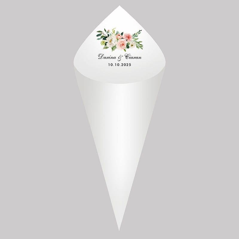 30Pcs Personalized Wedding Cones,White Paper Size 16x16cm ,Custom Name Date Confetti Toss Cones for Bridal Shower Party Favors