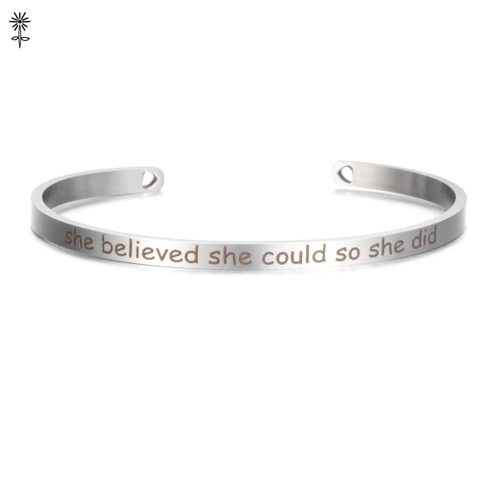 Laser Engraved Cuff Inspirational Quote Bangle