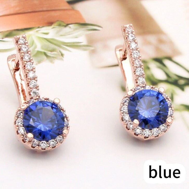 Women Rose Gold Color Round Cubic Zirconia Dangle Earrings For Women Wedding Party Jewelry Gift