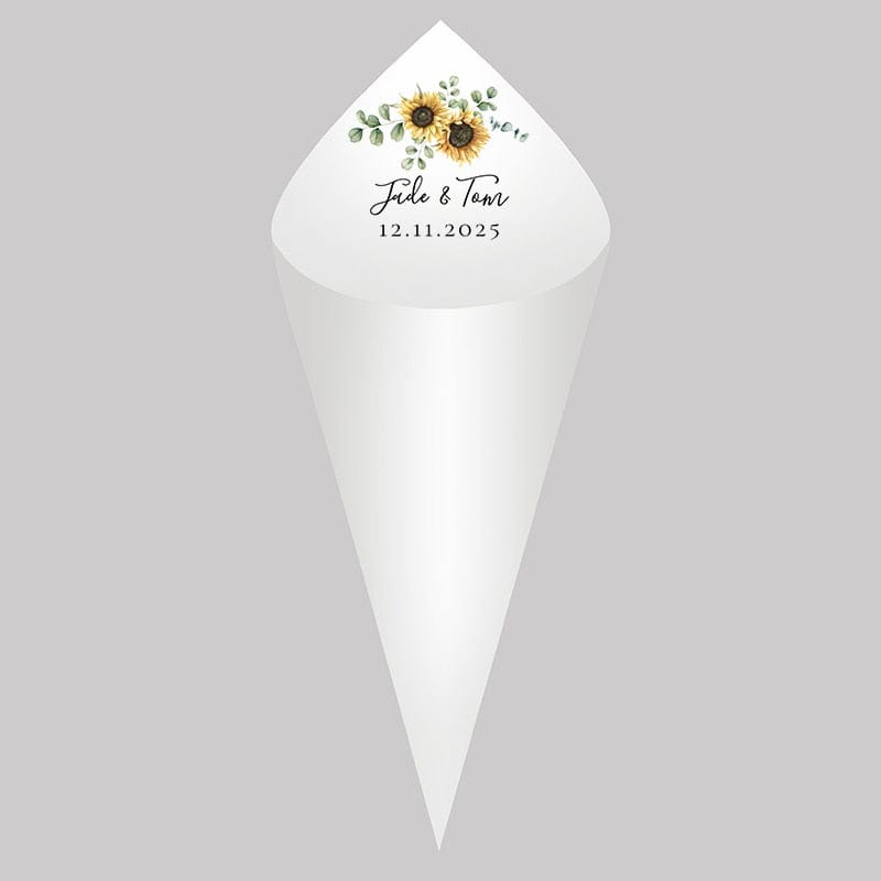 30Pcs Personalized Wedding Cones,White Paper Size 16x16cm ,Custom Name Date Confetti Toss Cones for Bridal Shower Party Favors