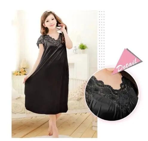 Plus Size Sexy Women Ice Silk Sleepwear Female Nightgown Women Nightwear for Ladies Night Shirts Home Clothing #0