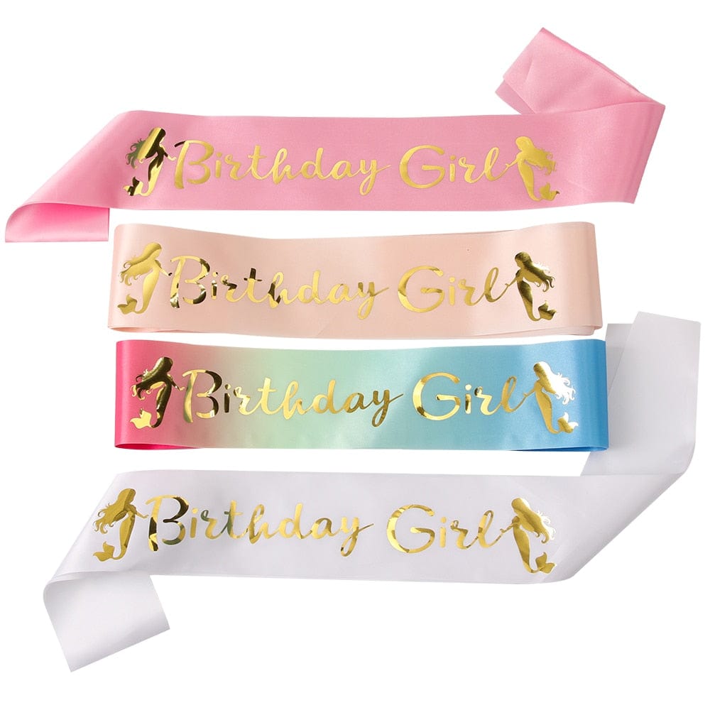 Birthday Girl Glitter Satin Sash Mermaid Birthday Girl Ribbons Shoulder Girdle Party Supplies Fashion Decoration Accessories