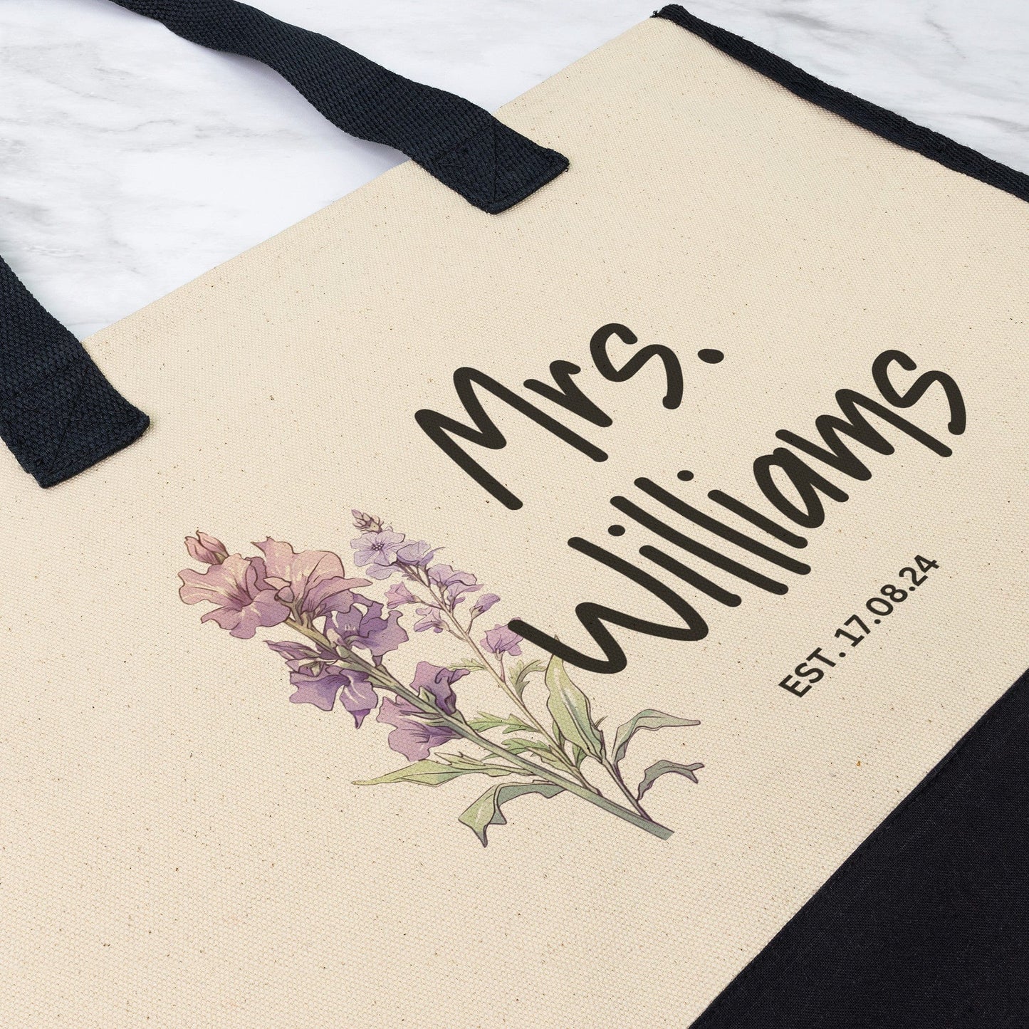 Custom Mrs Name July Birth Month Flower Tote Bag