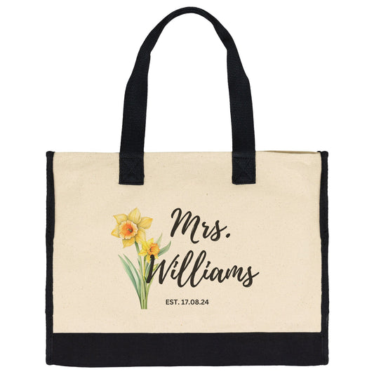 Custom Mrs Name March Birth Month Flower Tote Bag