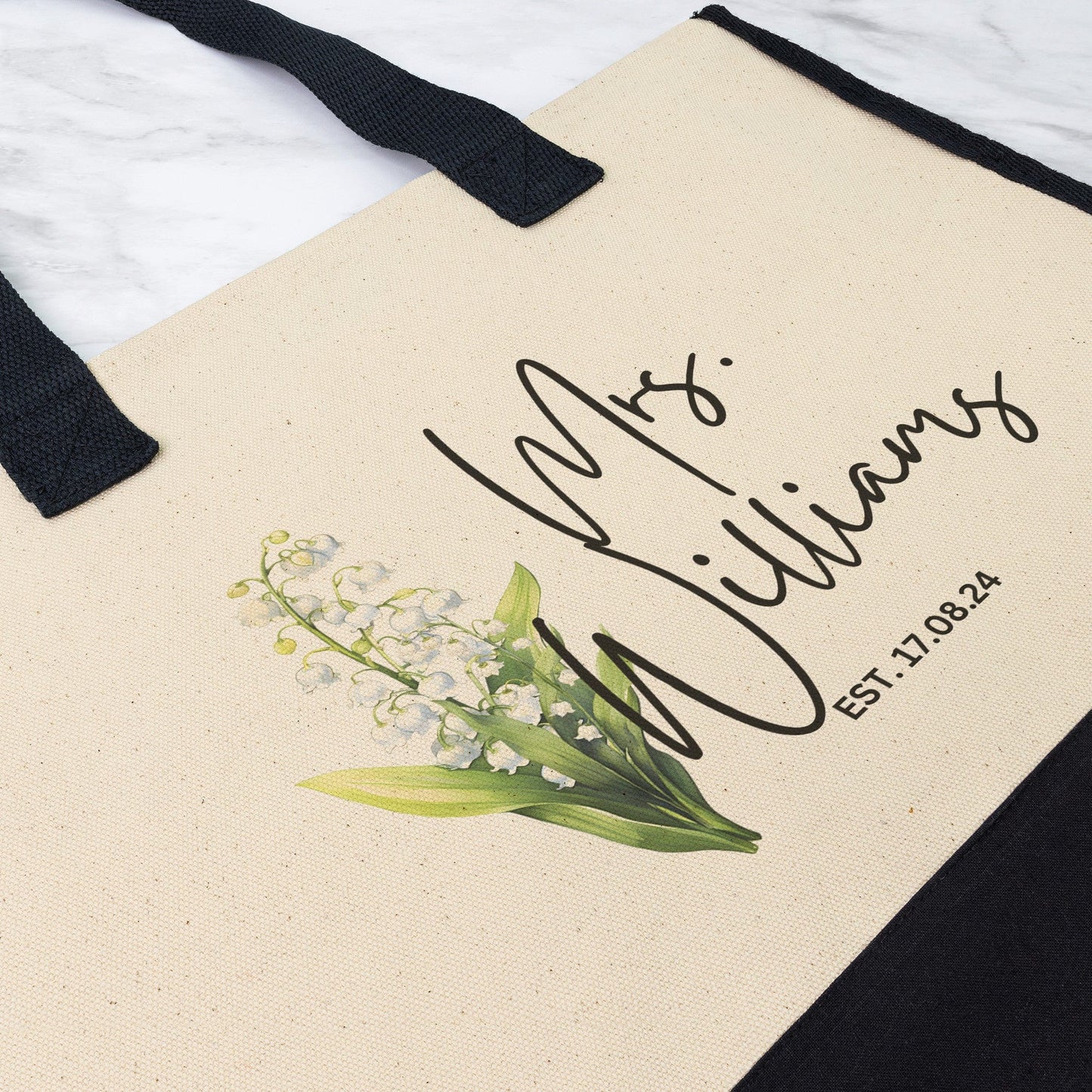 Custom Mrs Name May Birth Month Flower Tote Bag